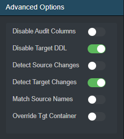 Click sliders to enable or disable advanced options.
